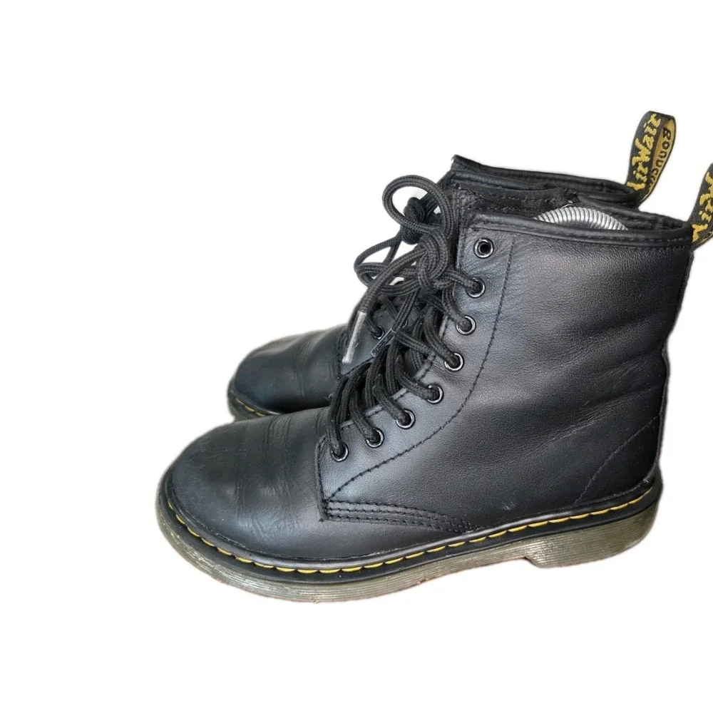 Dr. Martens 1460 J Kids Youth Black Leather Lace Up Boots Side Zip US 2 EU 33